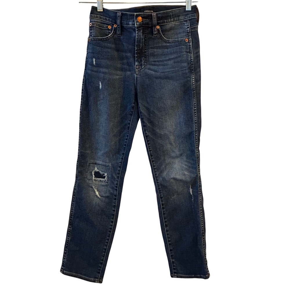 J Crew Jeans Vintage Straight Distressed Dark Wash Denim‎ Pants Size 25
